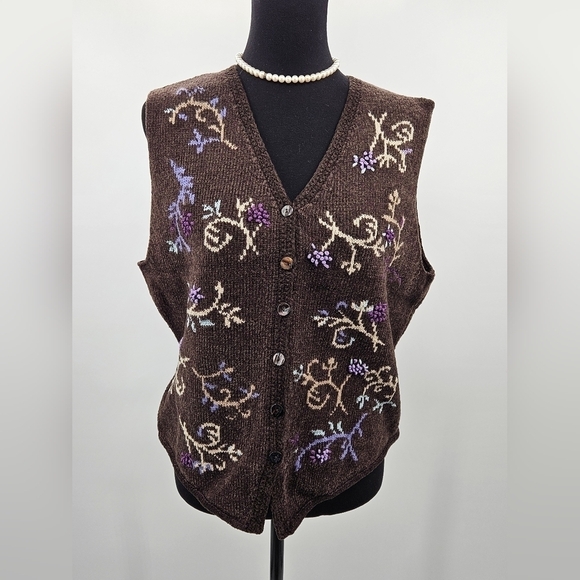NWT SIGRID OLSEN Sport BROWN Sweater Vest Cardigan sz M Vintage New Old Stock - Picture 1 of 8